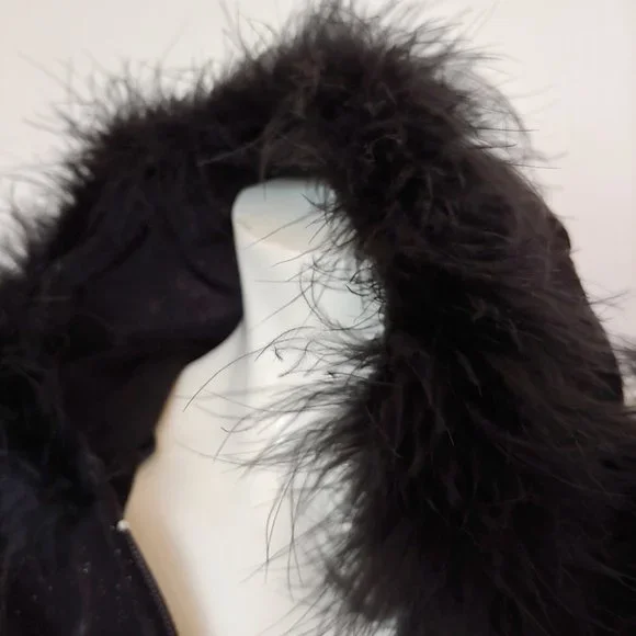 Black and gold fleck zip sweater hoodie with boa trimmed hood - Picture 7 of 11